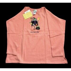 NWT VTG Quacker Factory Witch Upon a Star Halloween Sweatshirt 2X Peach Teacher